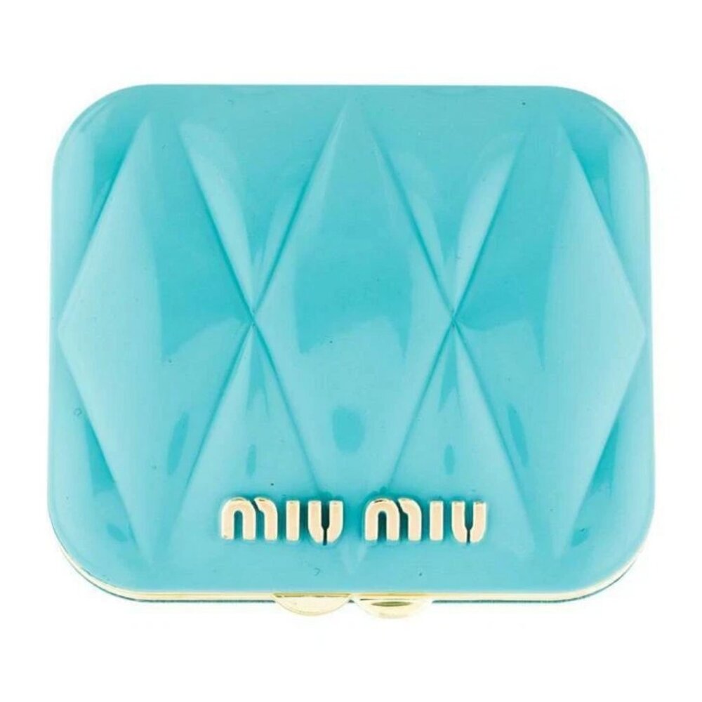 ✨Authentic MIU MIU Prada Teal Blue Quilted Compact Makeup Mirror +Pouch Gift NEW - Picture 2 of 7